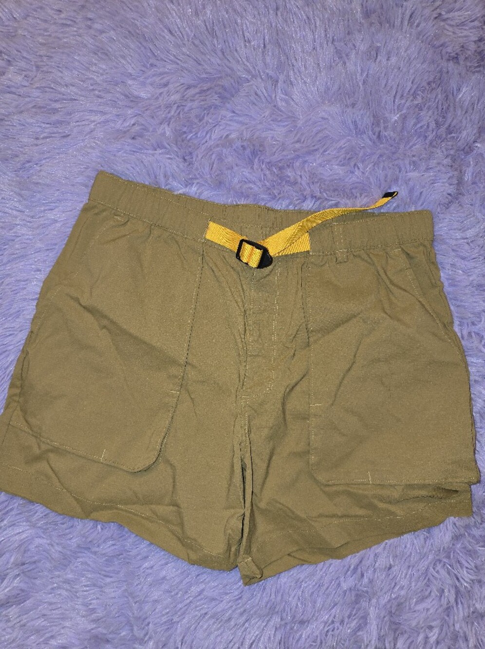 The North Face Brown Hiking Shorts with Yellow Web Belt